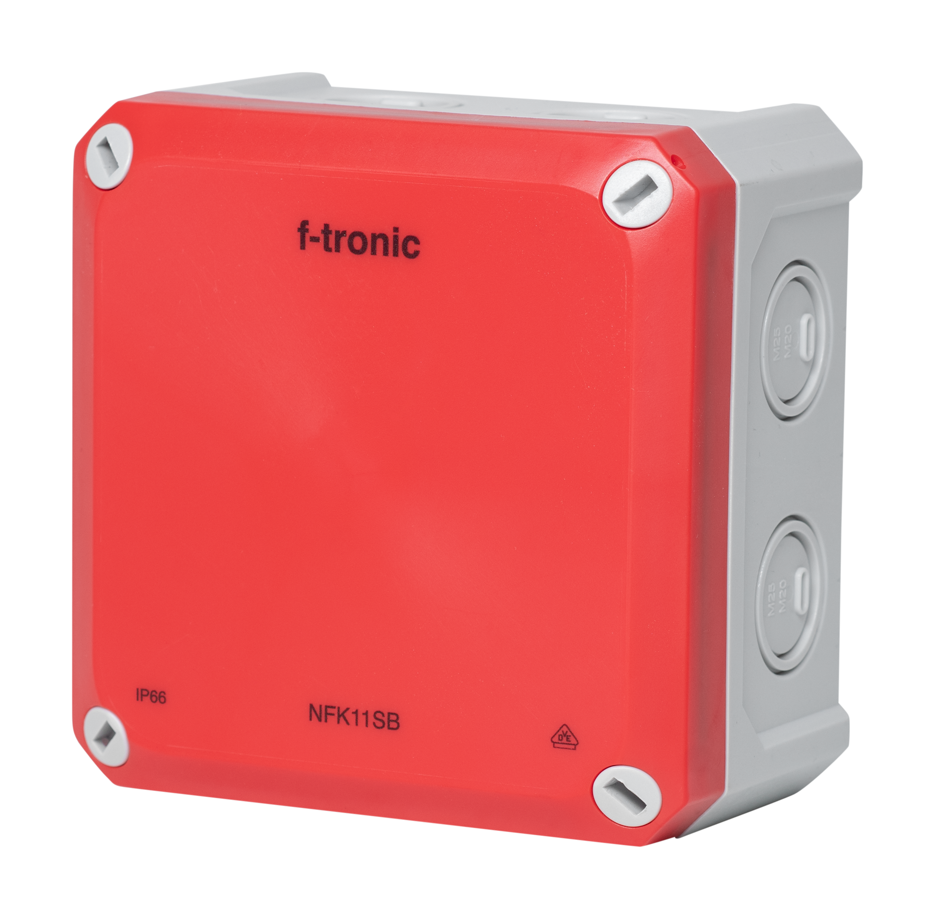 F-Tronic FR-Abzweigkasten 110x110x67mm, Ausbrechöffnungen IP66, PS, grau/rot, Sicherheitsbeleucht. F-Tronic FR-Abzweigkasten 110x110x67mm, Ausbrechöffnungen IP66, PS, grau/rot, Sicherheitsbeleucht.